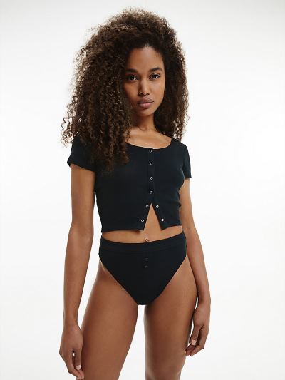Calvin Klein Underwear HU621798 | Calvin Klein Ribbed Lounge Cropped Női Póló Fekete